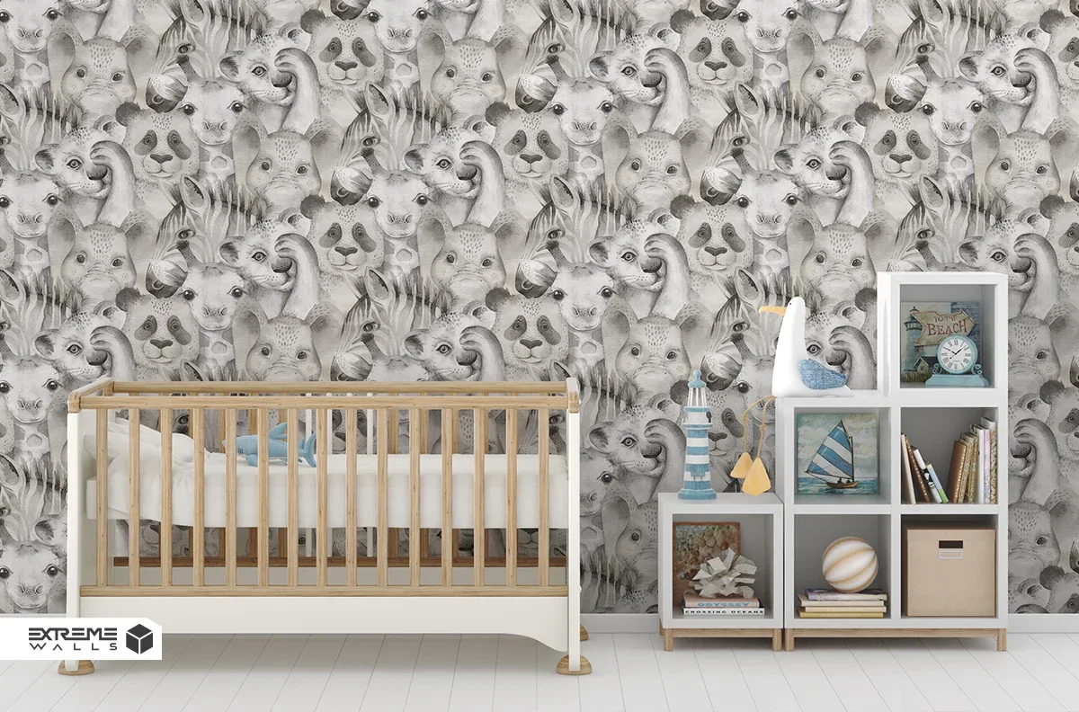 کاغذ دیواری کودک طرح حیوانات | طوسی کد 12035 آلبوم پمپو