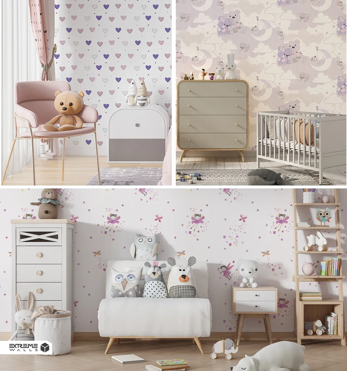 کاغذ دیواری کودکانه با رنگ‌های پاستلی و ملایم 