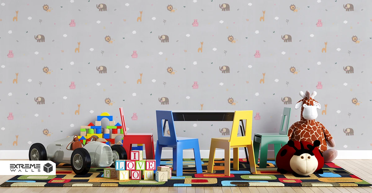 کاغذ دیواری کودک طرح دنیای حیوانات | چند رنگ کد 12069آلبوم پمپو