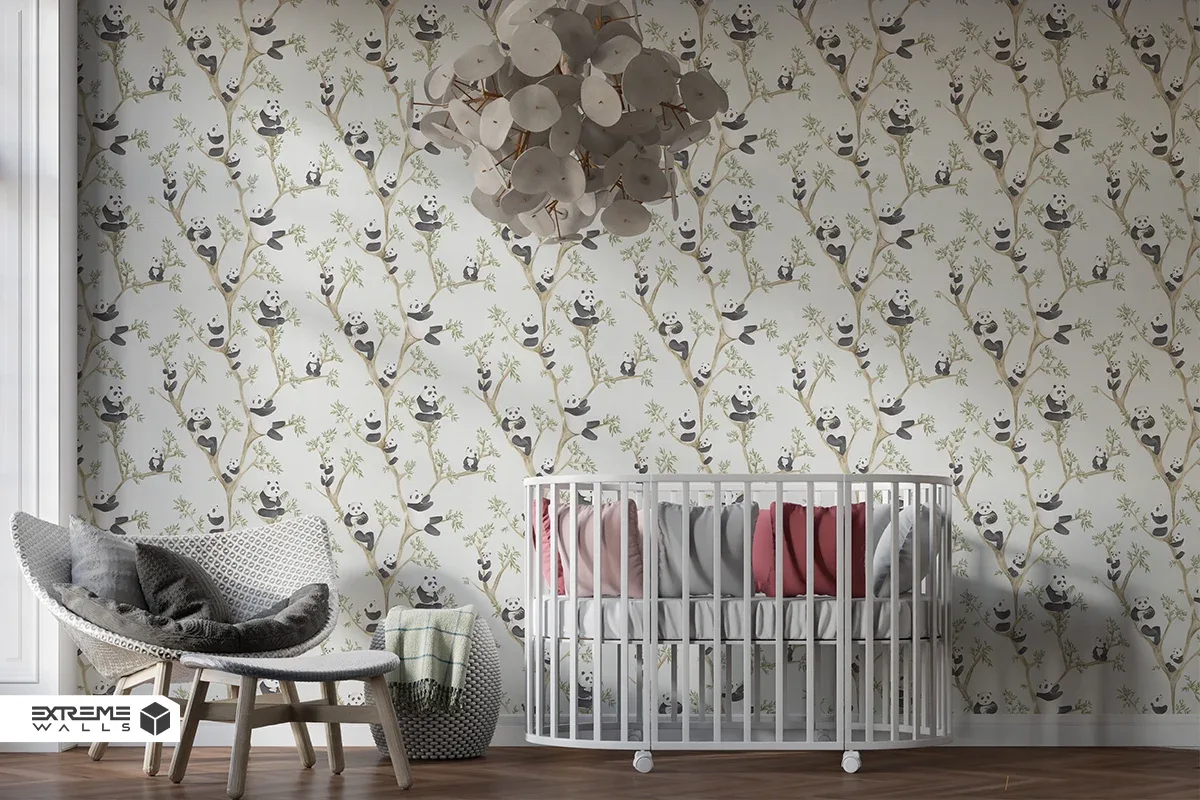 کاغذ دیواری کودک طرح پاندای درختی | سبز کد 12117 آلبوم پمپو